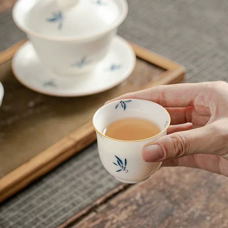 Zen Orchid Leaf: Minimalist Gaiwan &amp; Tasting Cup Set