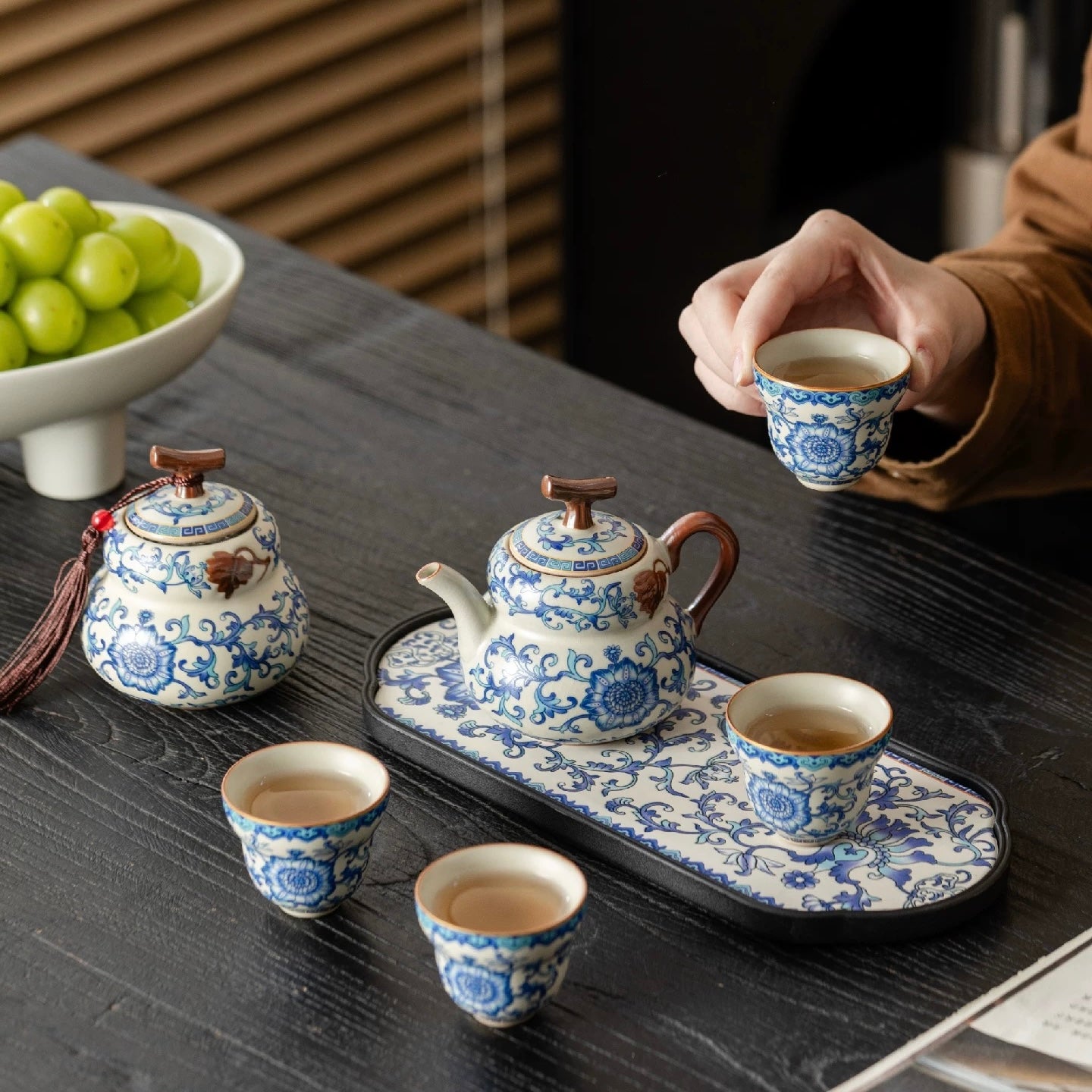 Exquisite Blue and White Porcelain Tea Set