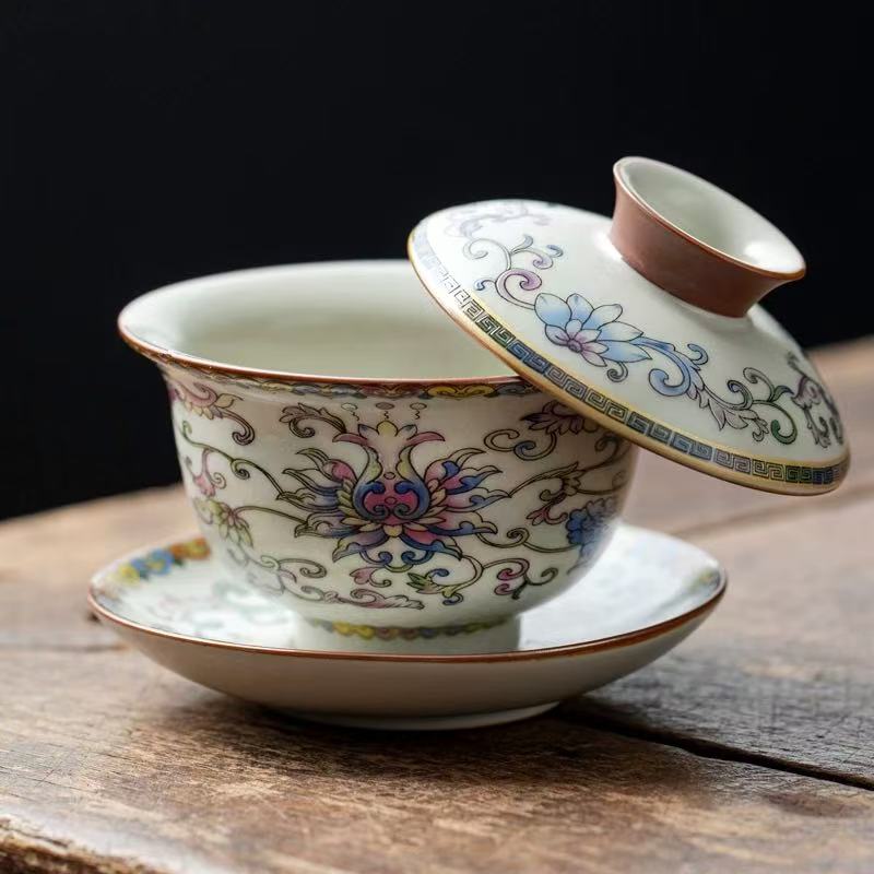 Imperial Enamel Floral Gaiwan Set