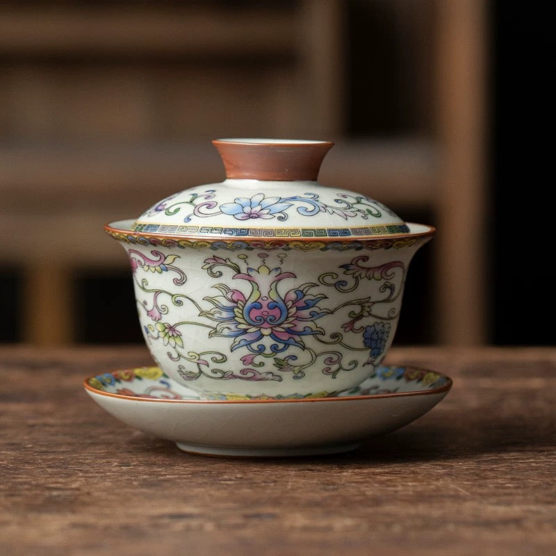 Imperial Enamel Floral Gaiwan Set