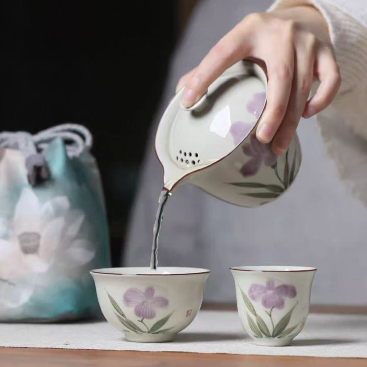 Orchid Serenity: Portable Quick-Cup Travel Tea Set
