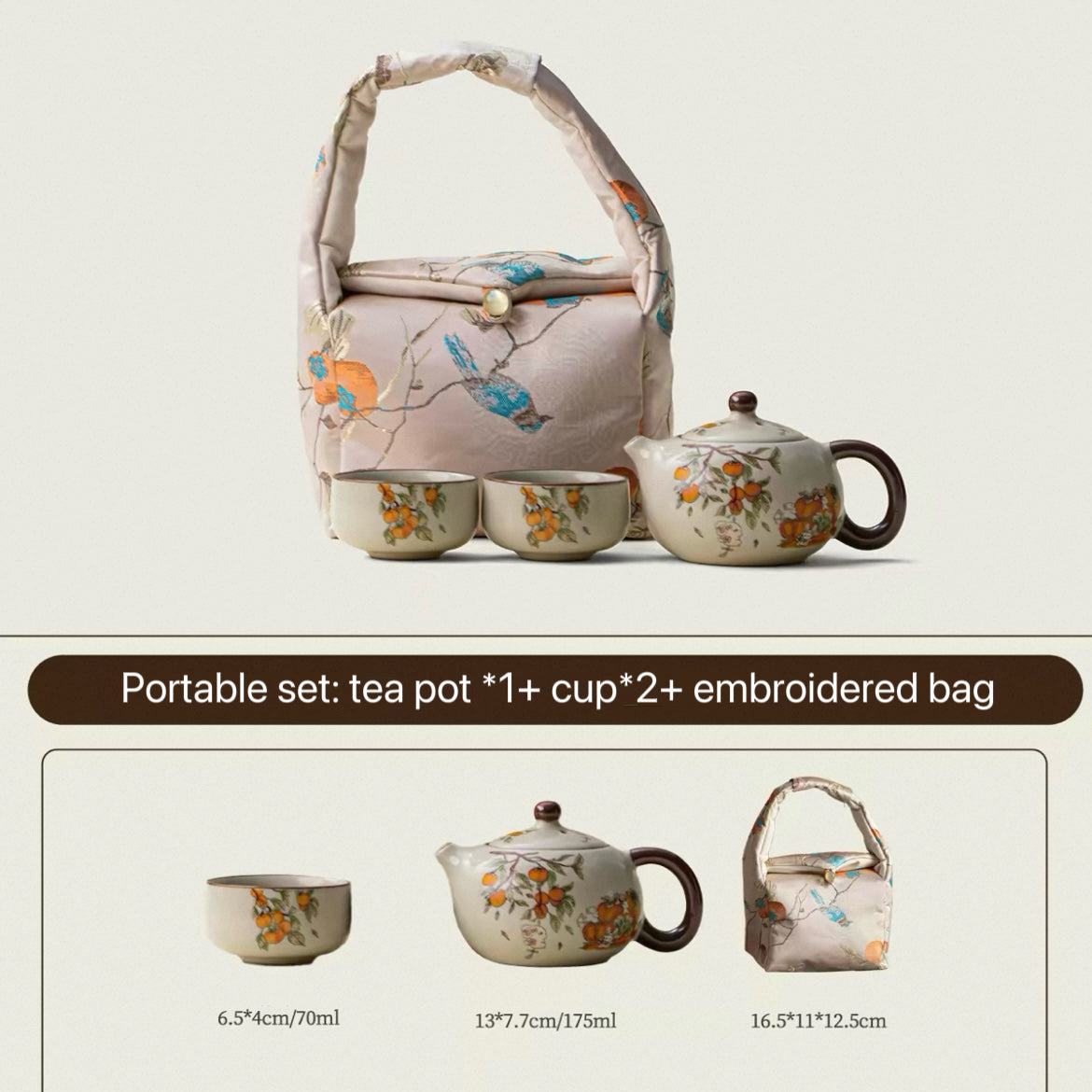 Portable Persimmon Travel Tea Set