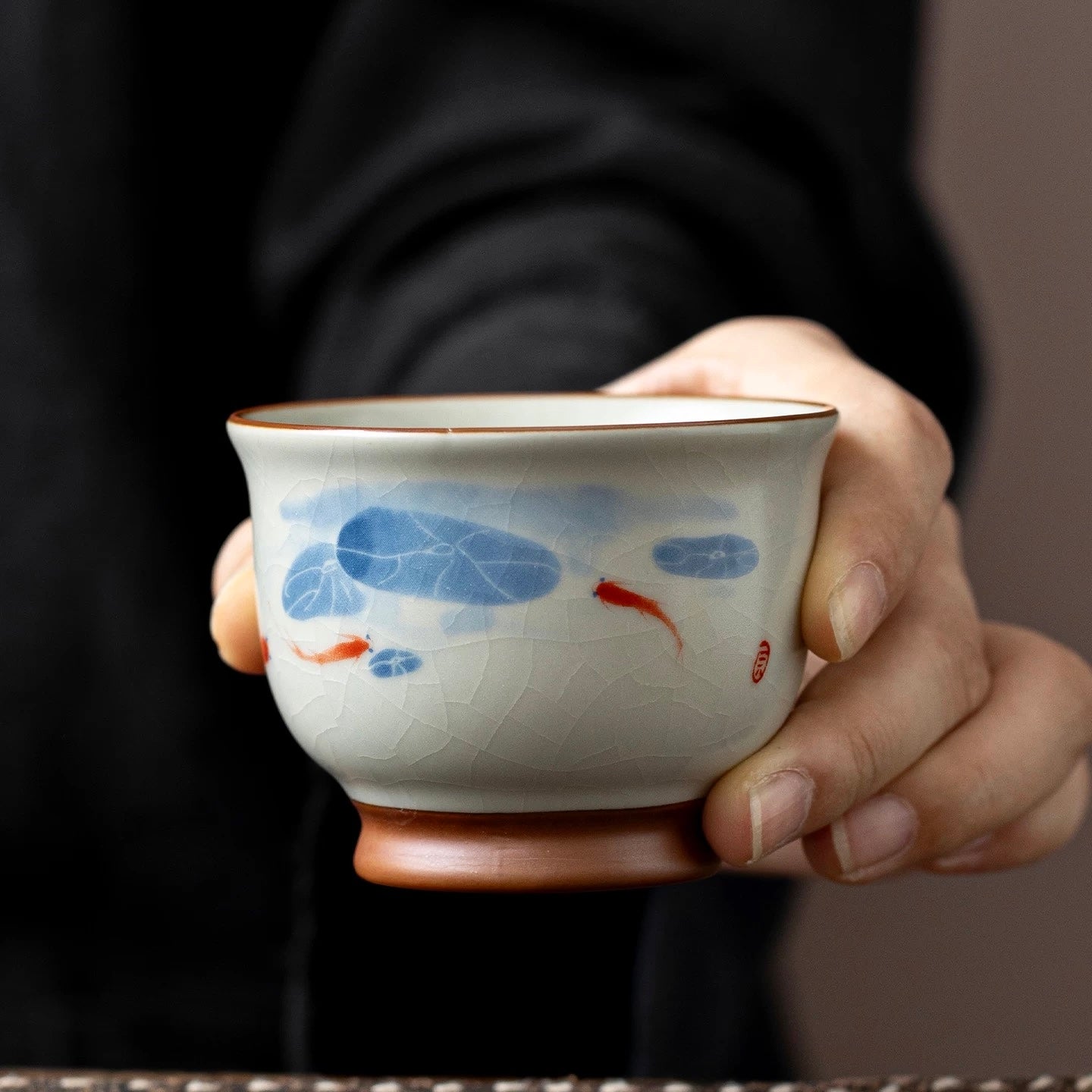 Zen Koi Pond Crackle-Glaze Tea Cup*2