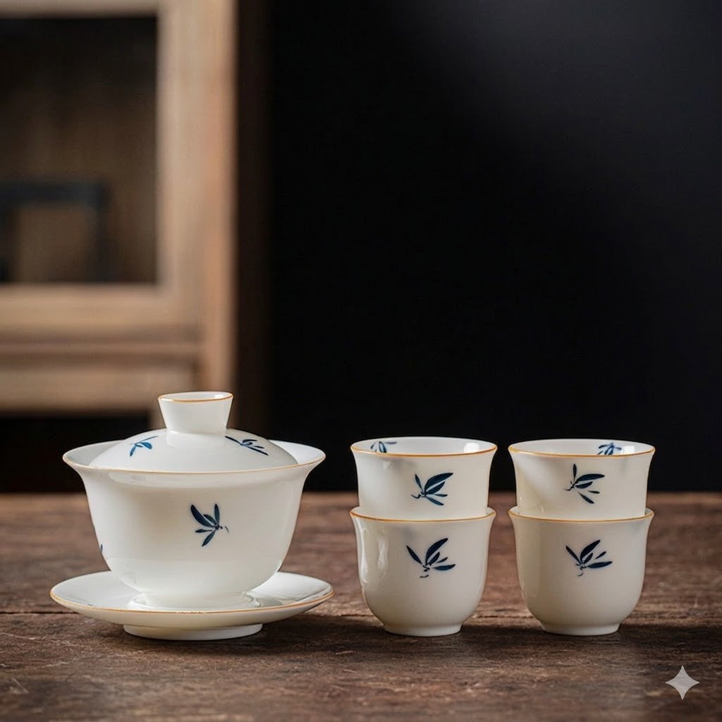 Zen Orchid Leaf: Minimalist Gaiwan &amp; Tasting Cup Set
