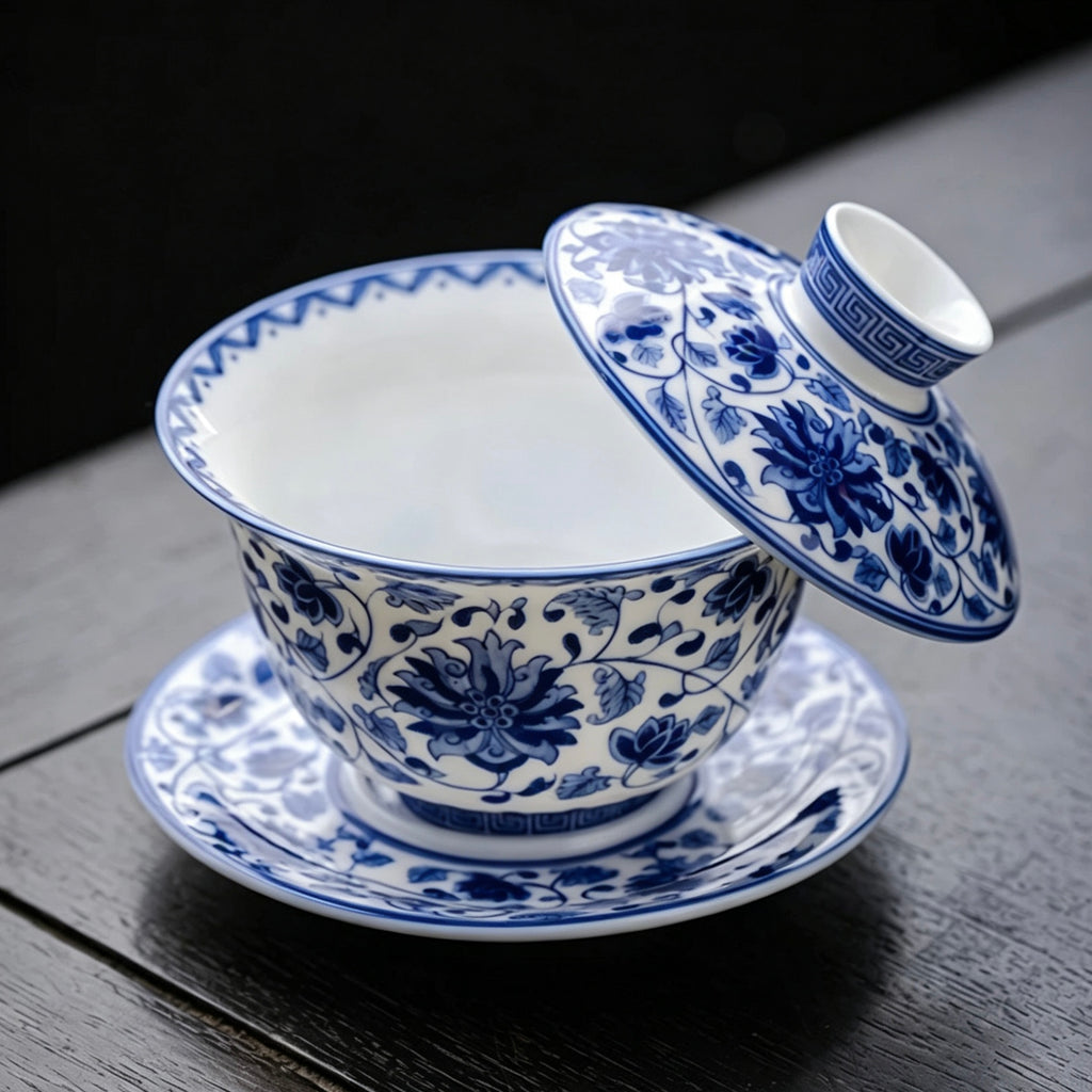 Blue and White Intertwining Lotus Gaiwan