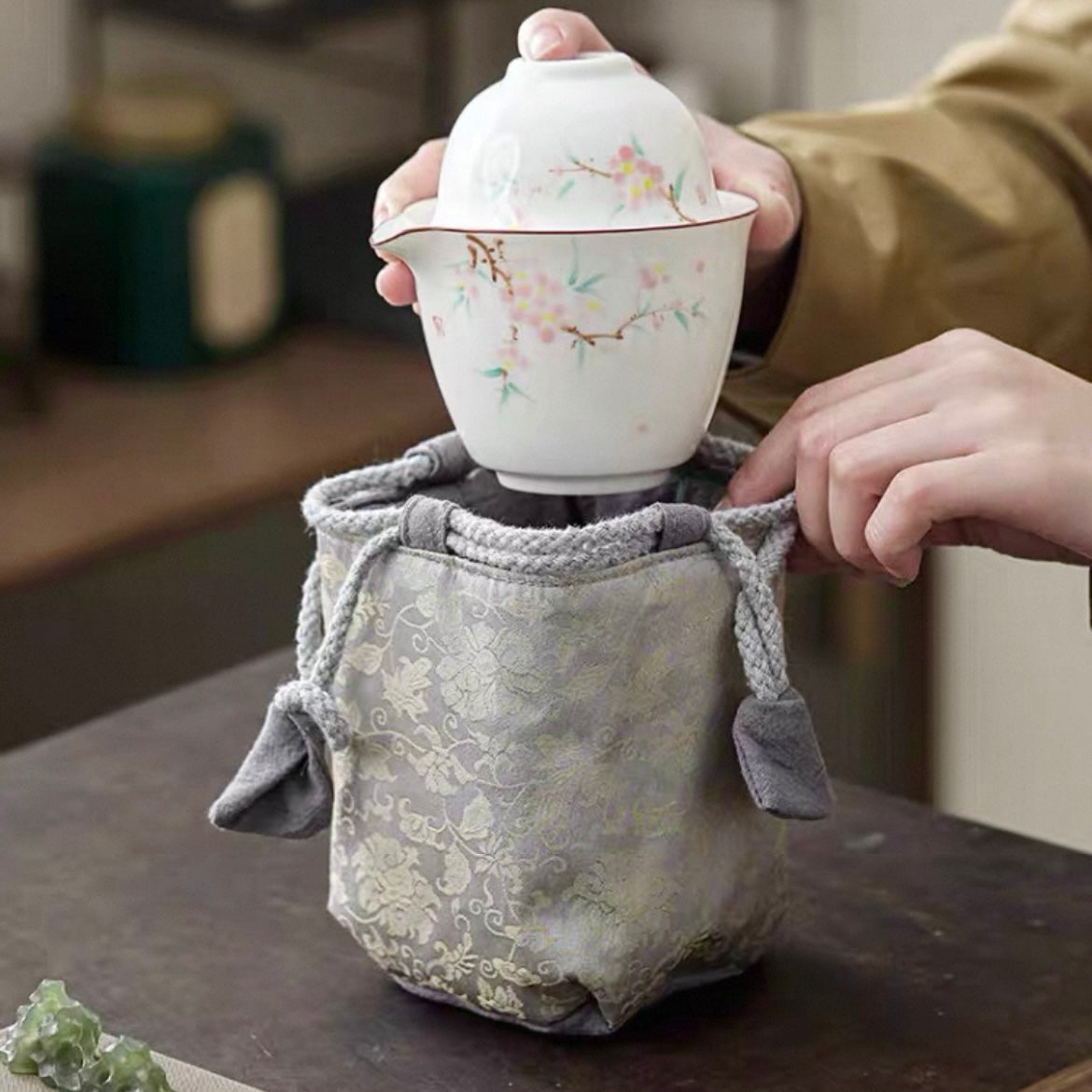 Spring Whisper: Portable Peach Blossom Travel Tea Set