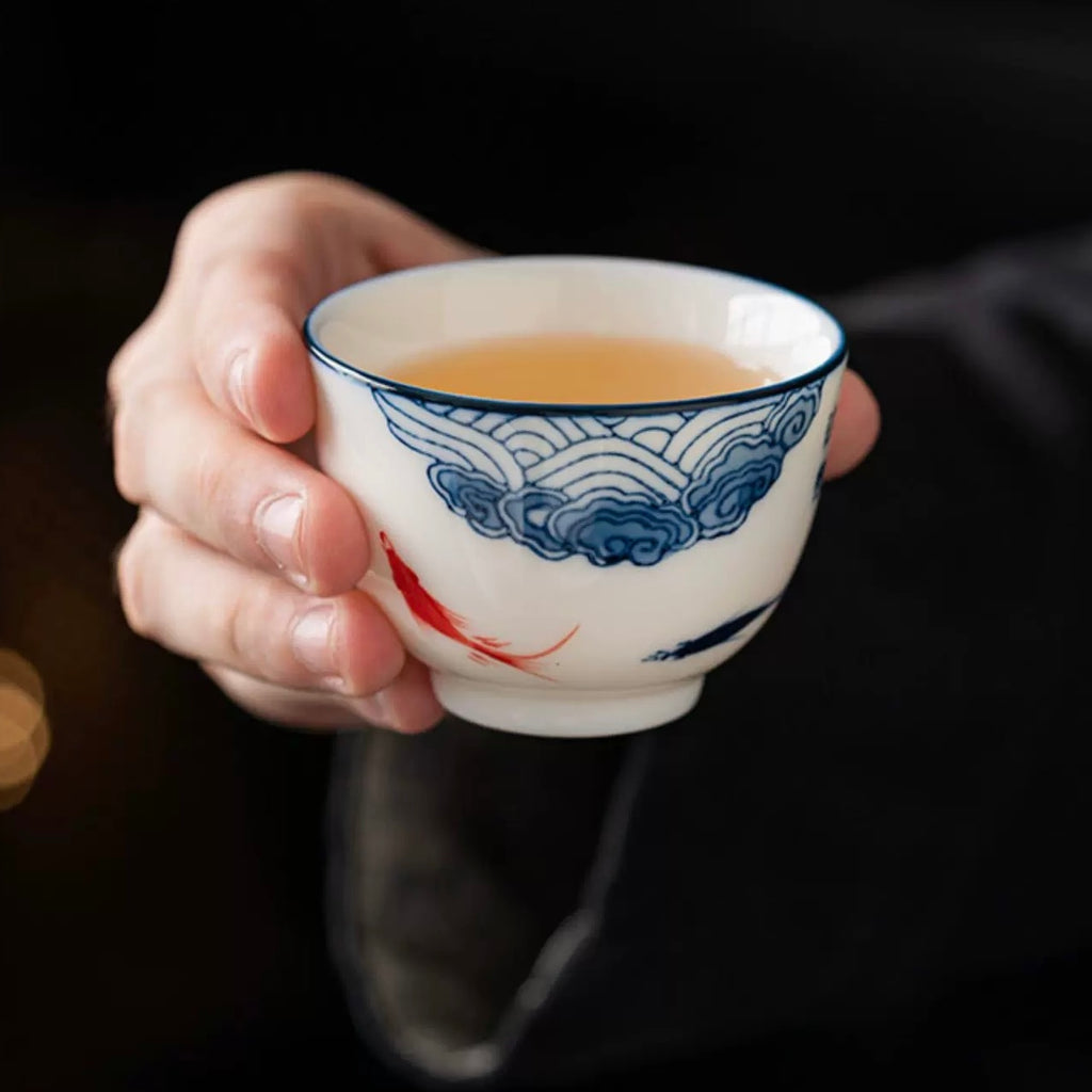 Auspicious Lucky Koi & Sea Cloud Tea Cup*2