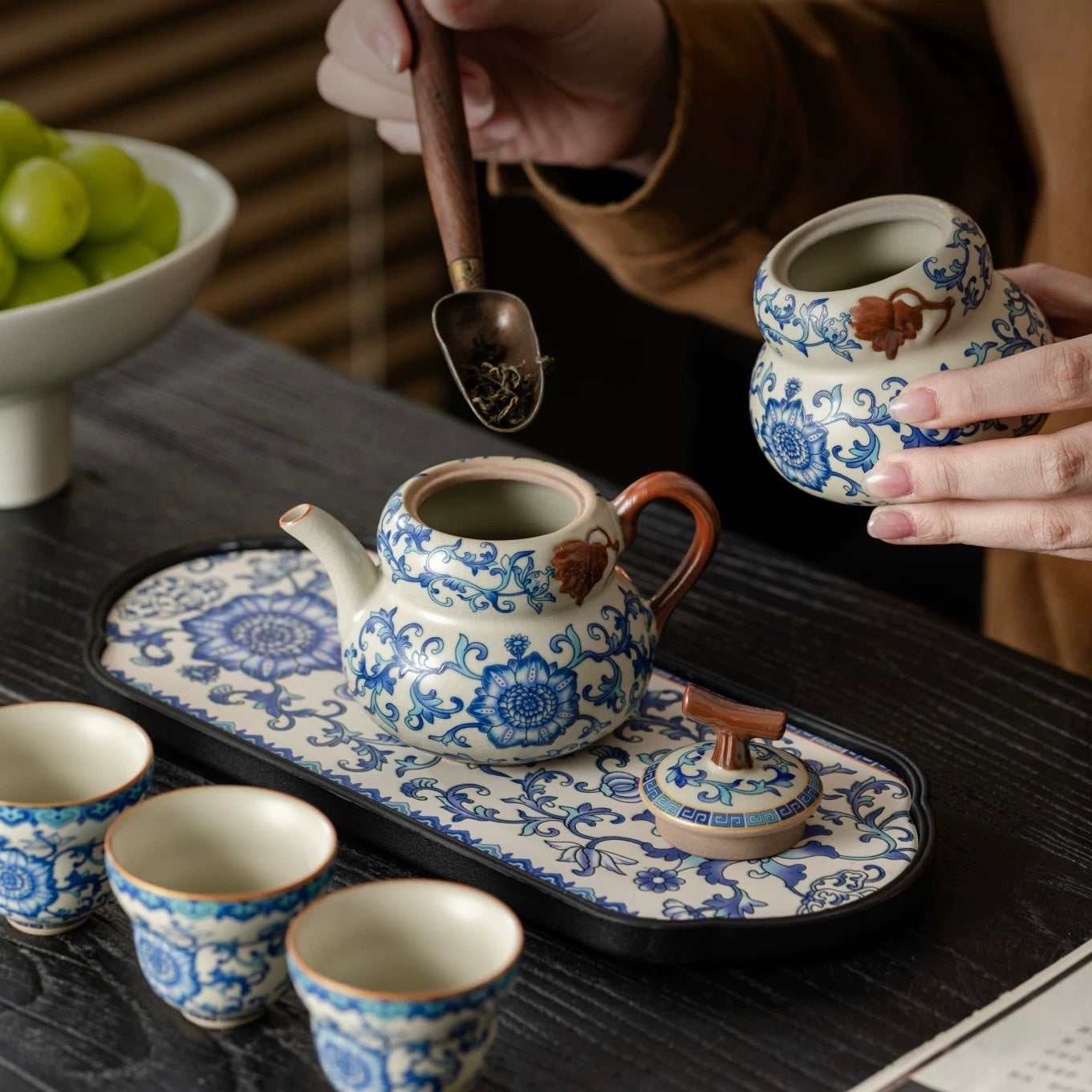 Exquisite Blue and White Porcelain Tea Set