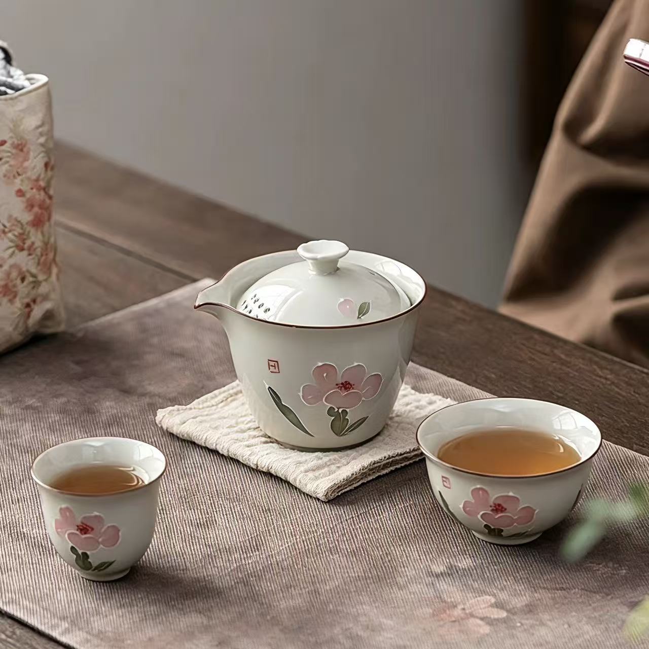 Blossom Journey: Portable Begonia Travel Tea Set