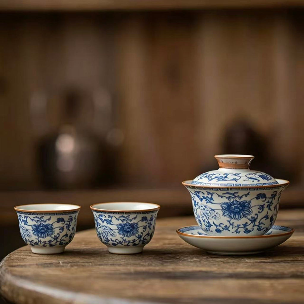 Classic Blue and White Intertwining Lotus Gaiwan Set