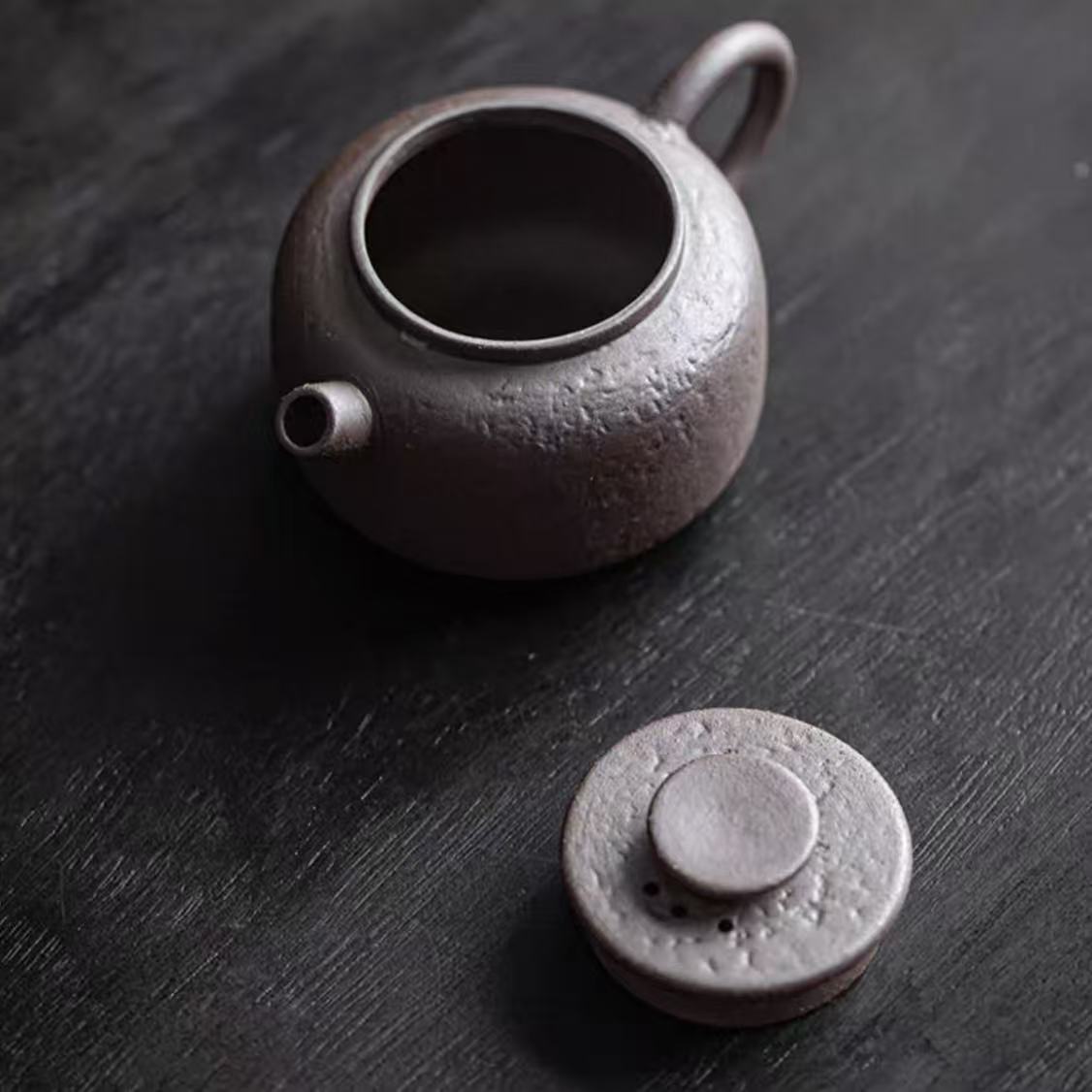 Rustic Wabi-Sabi Wood-Fired Stoneware Teapot