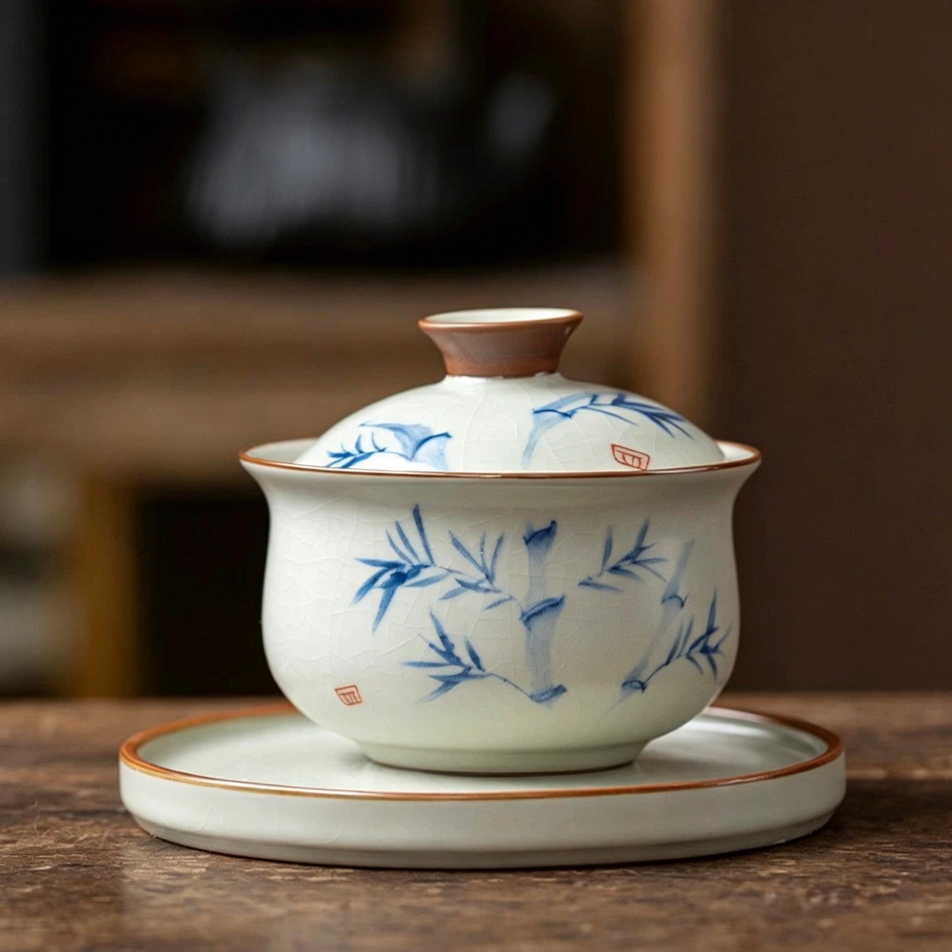Zen Bamboo Shadow Ceramic Gaiwan
