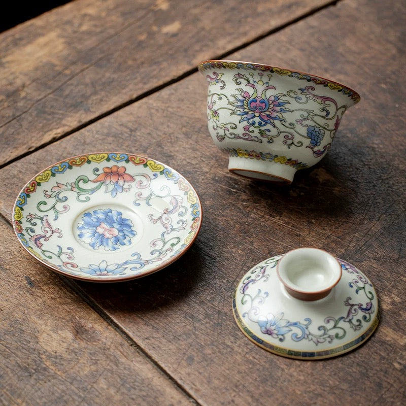 Imperial Enamel Floral Gaiwan Set