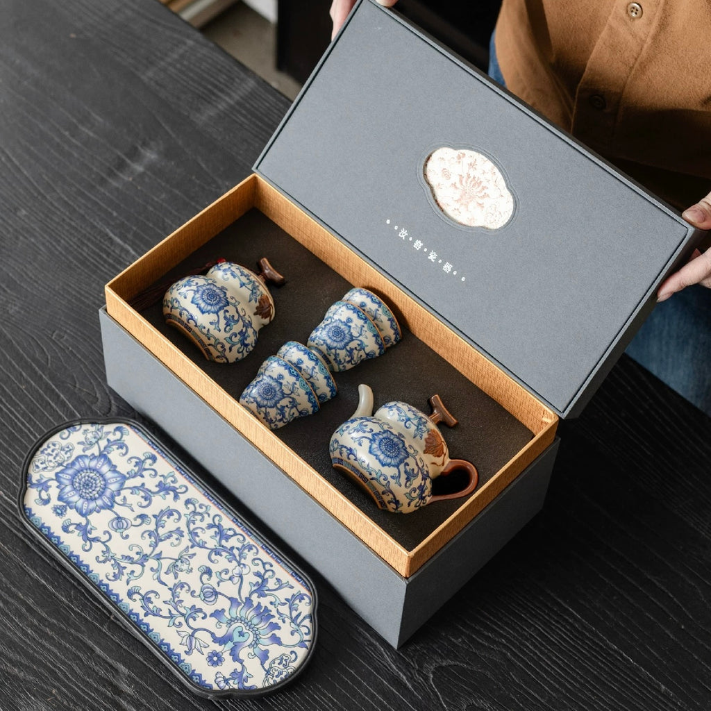 Exquisite Blue and White Porcelain Tea Set