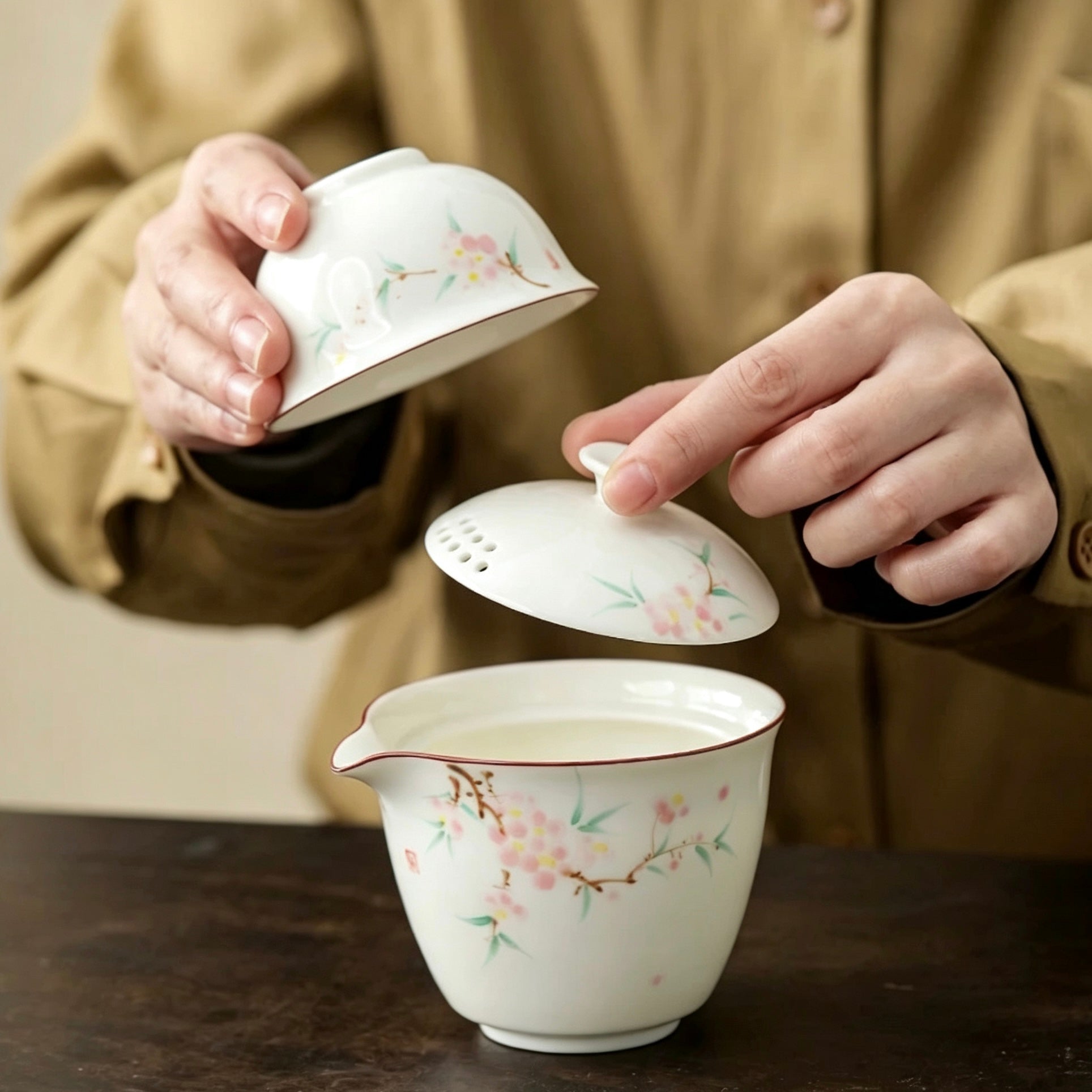 Spring Whisper: Portable Peach Blossom Travel Tea Set