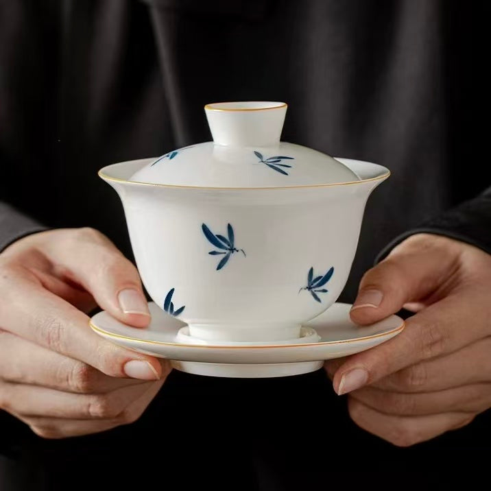 Zen Orchid Leaf: Minimalist Gaiwan &amp; Tasting Cup Set
