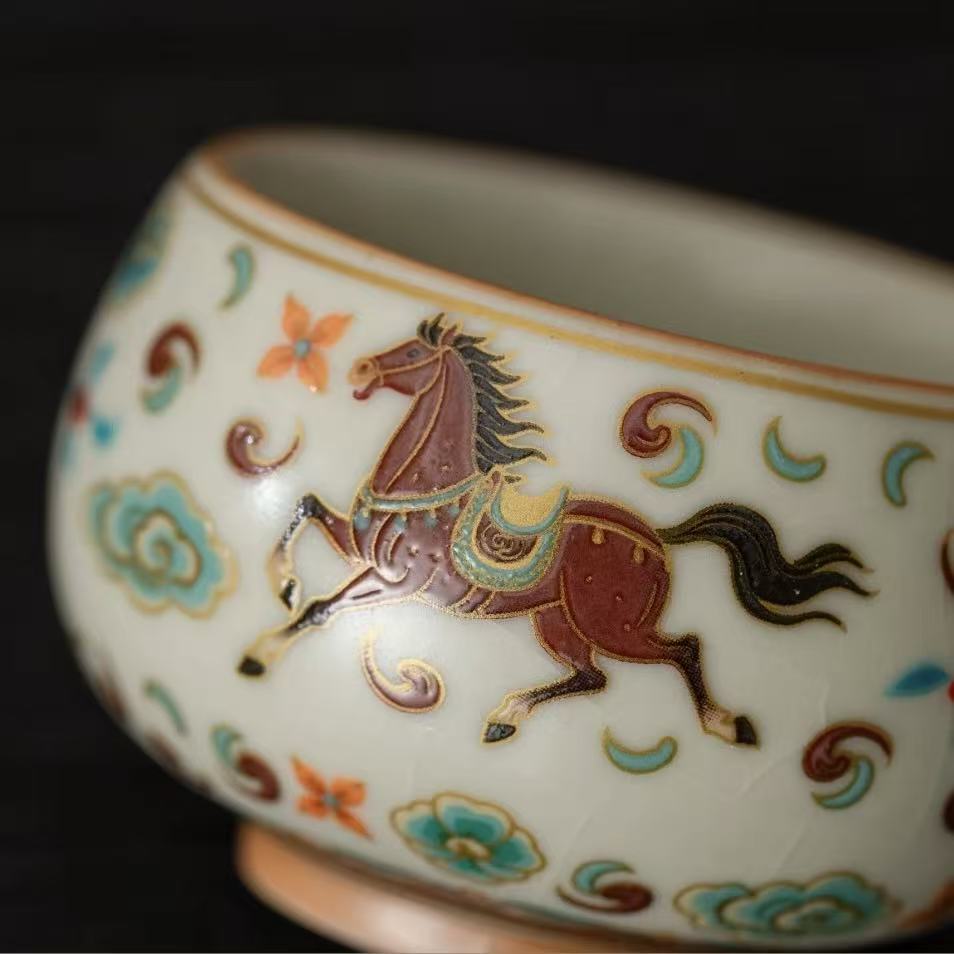 Exquisite Chinese Hand-Painted Horse Motif Tea Set