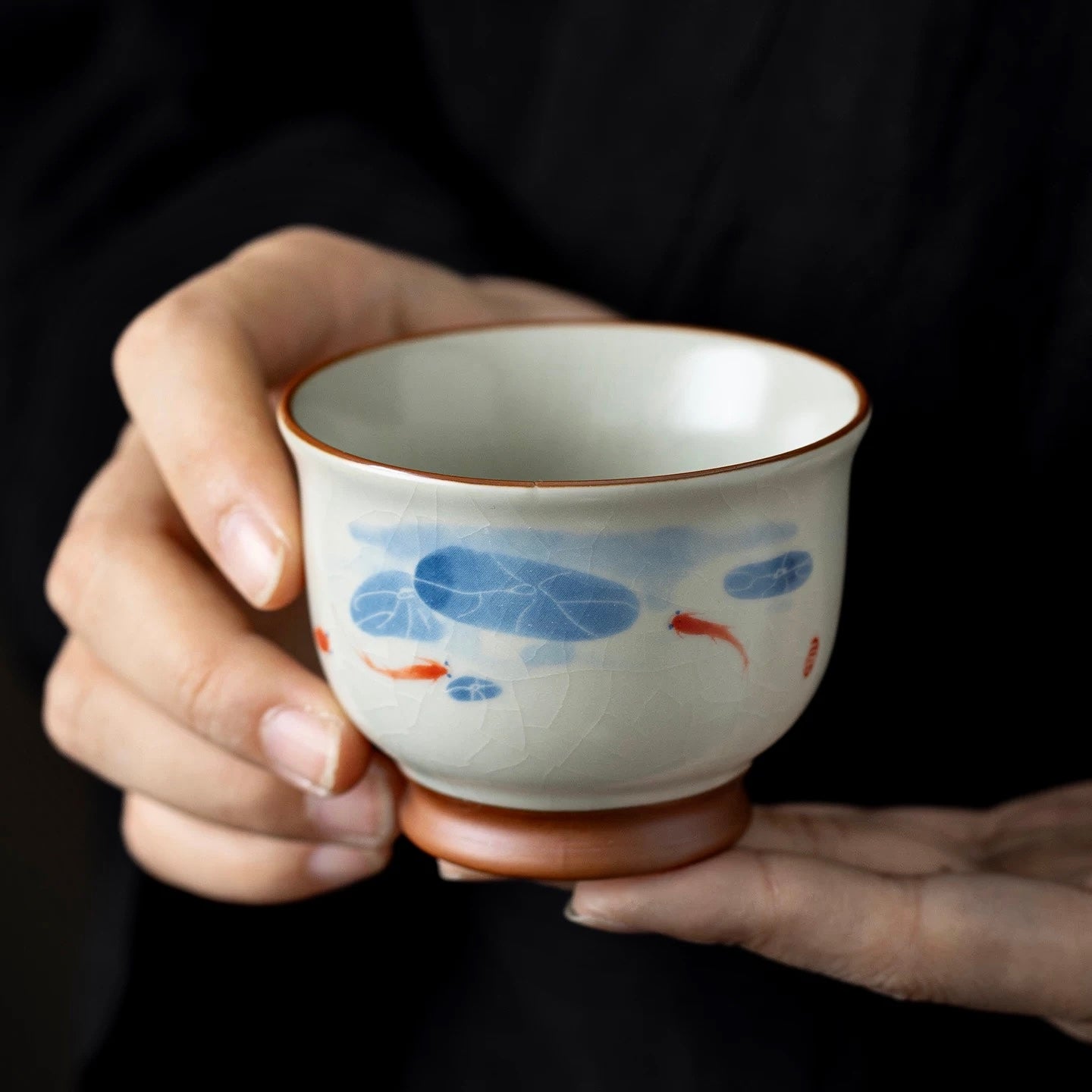 Zen Koi Pond Crackle-Glaze Tea Cup*2
