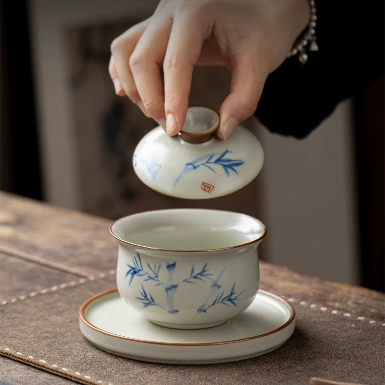 Zen Bamboo Shadow Ceramic Gaiwan