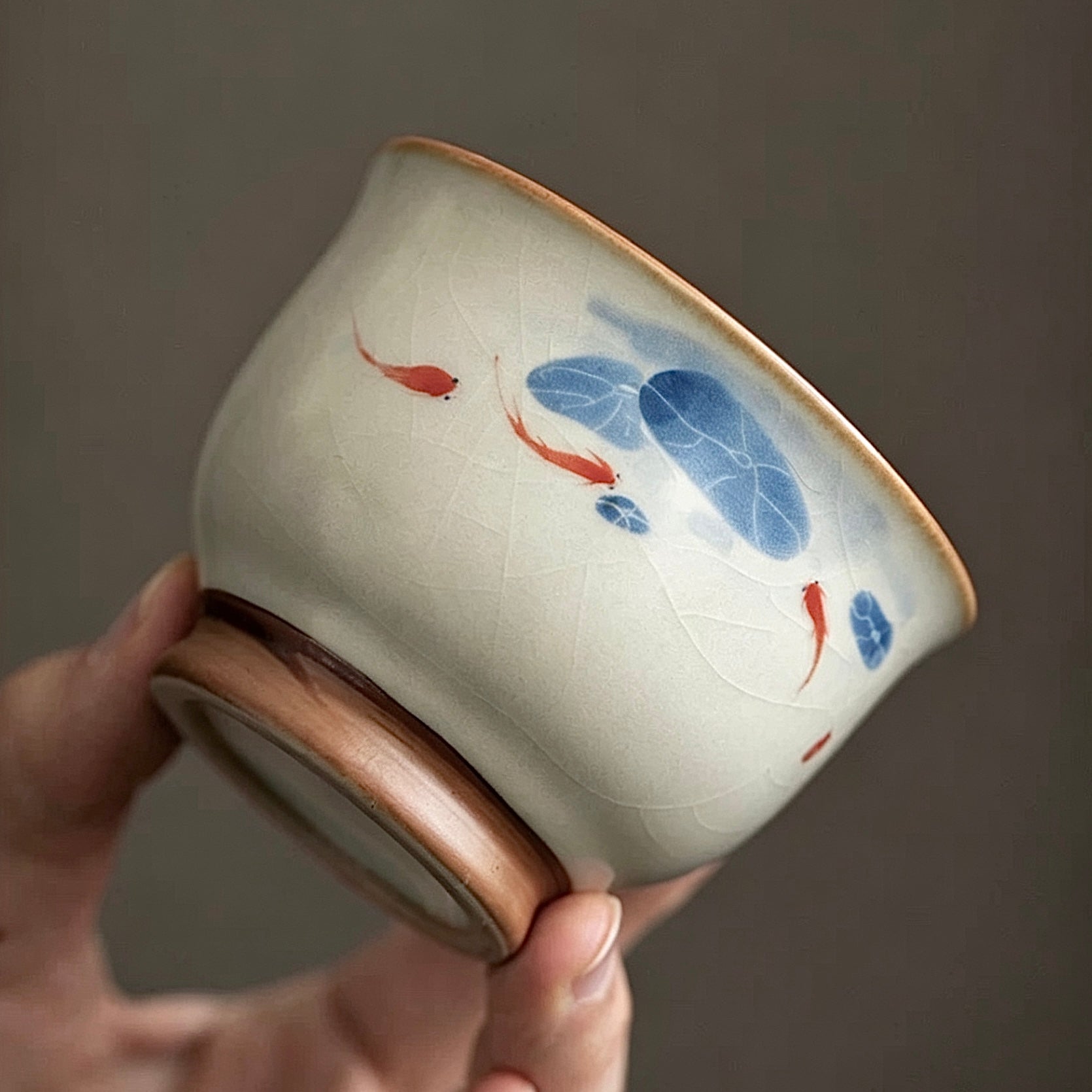 Zen Koi Pond Crackle-Glaze Tea Cup*2