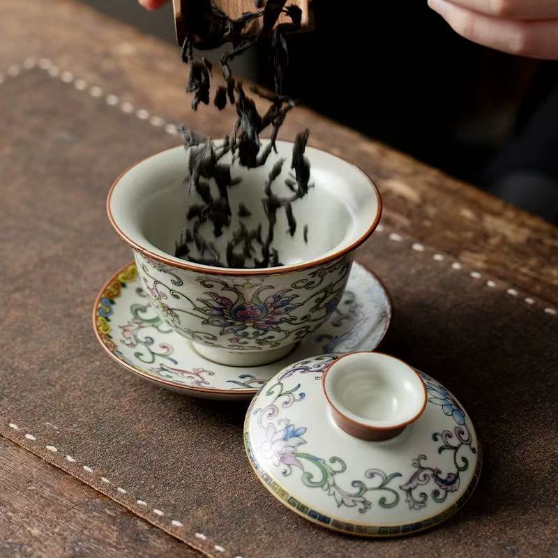 Imperial Enamel Floral Gaiwan Set