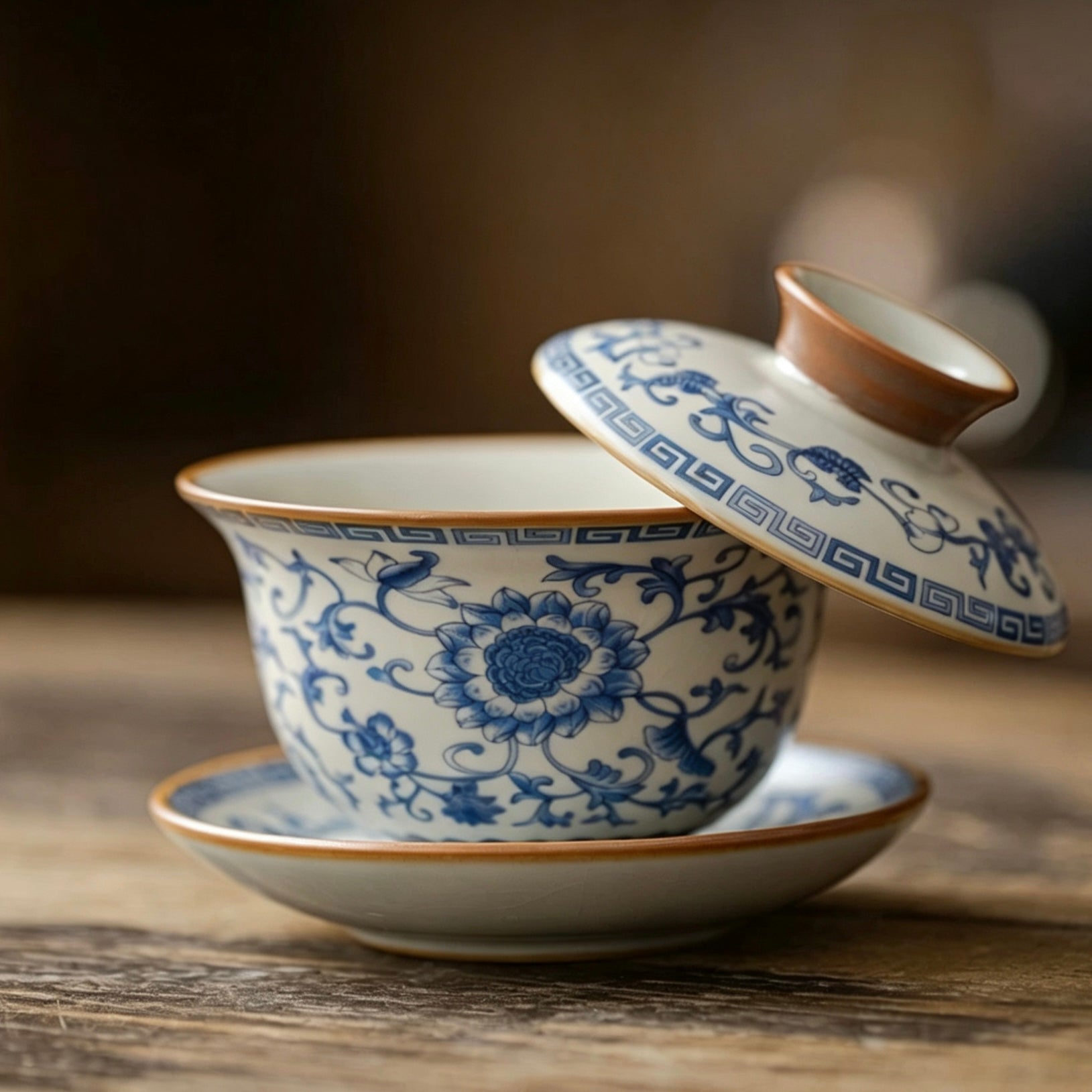 Classic Blue and White Intertwining Lotus Gaiwan Set