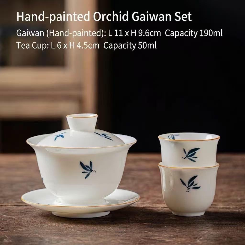 Zen Orchid Leaf: Minimalist Gaiwan &amp; Tasting Cup Set