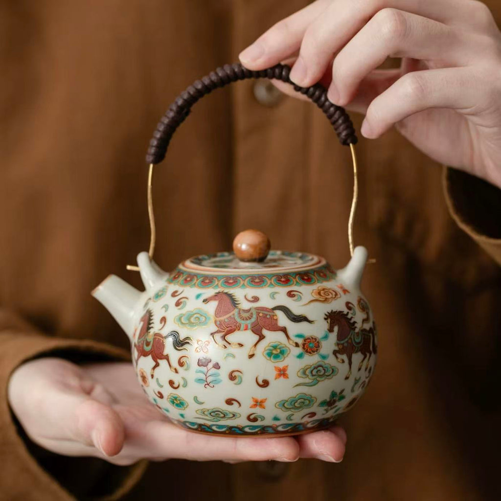 Exquisite Chinese Hand-Painted Horse Motif Tea Set