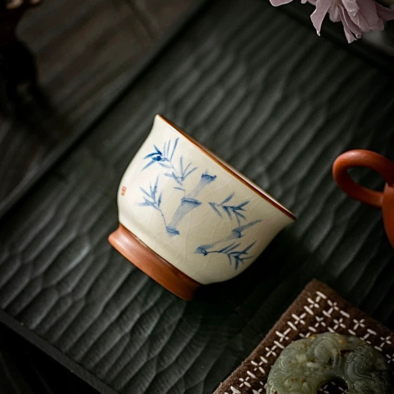 Zen Koi Pond Crackle-Glaze Tea Cup*2