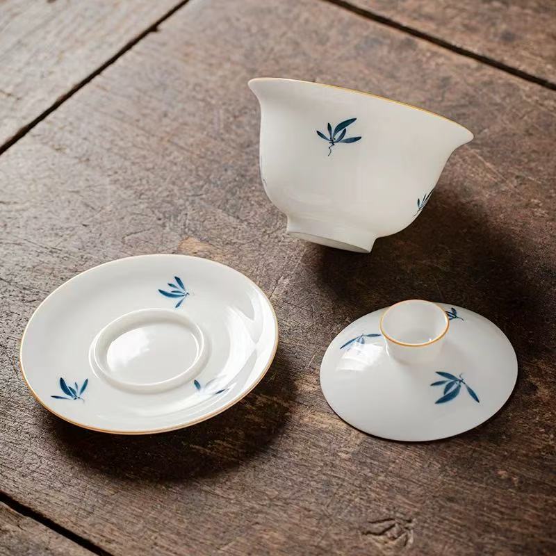 Zen Orchid Leaf: Minimalist Gaiwan &amp; Tasting Cup Set