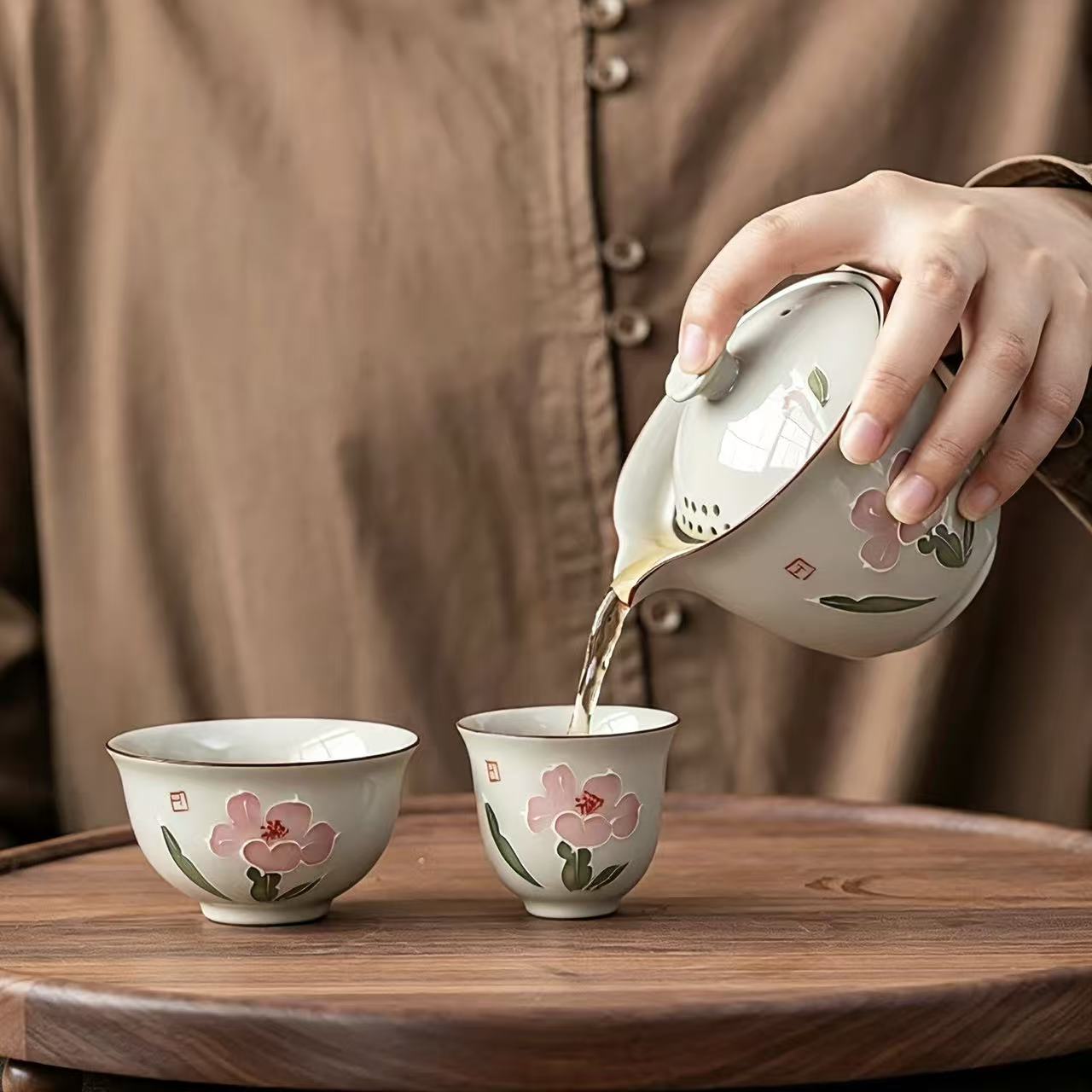 Blossom Journey: Portable Begonia Travel Tea Set