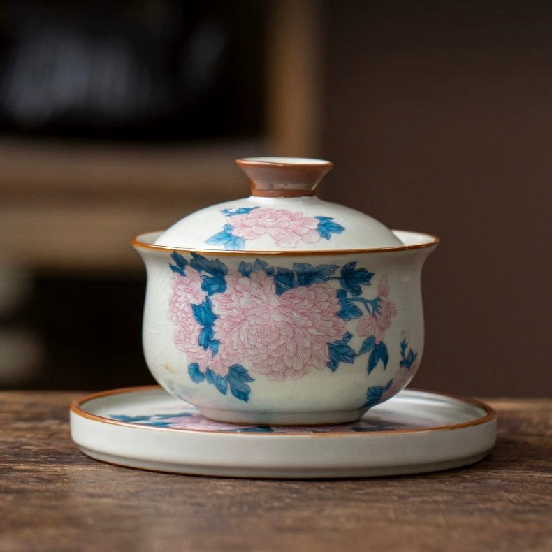 Prosperity Peony Blossom Ceramic Gaiwan