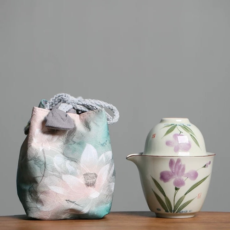 Orchid Serenity: Portable Quick-Cup Travel Tea Set