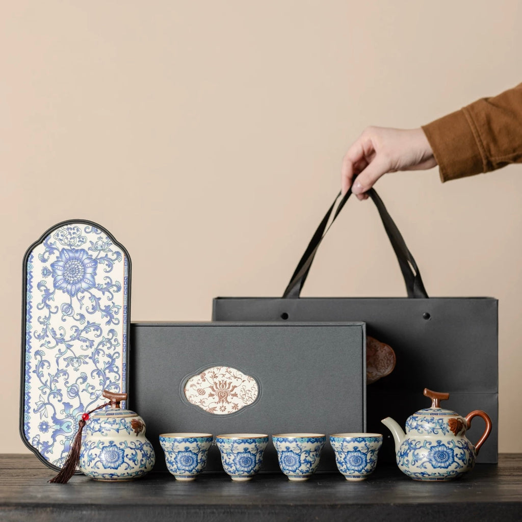 Exquisite Blue and White Porcelain Tea Set