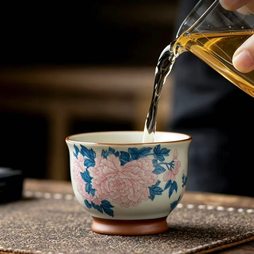 Prosperity Peony Blossom Ceramic Gaiwan