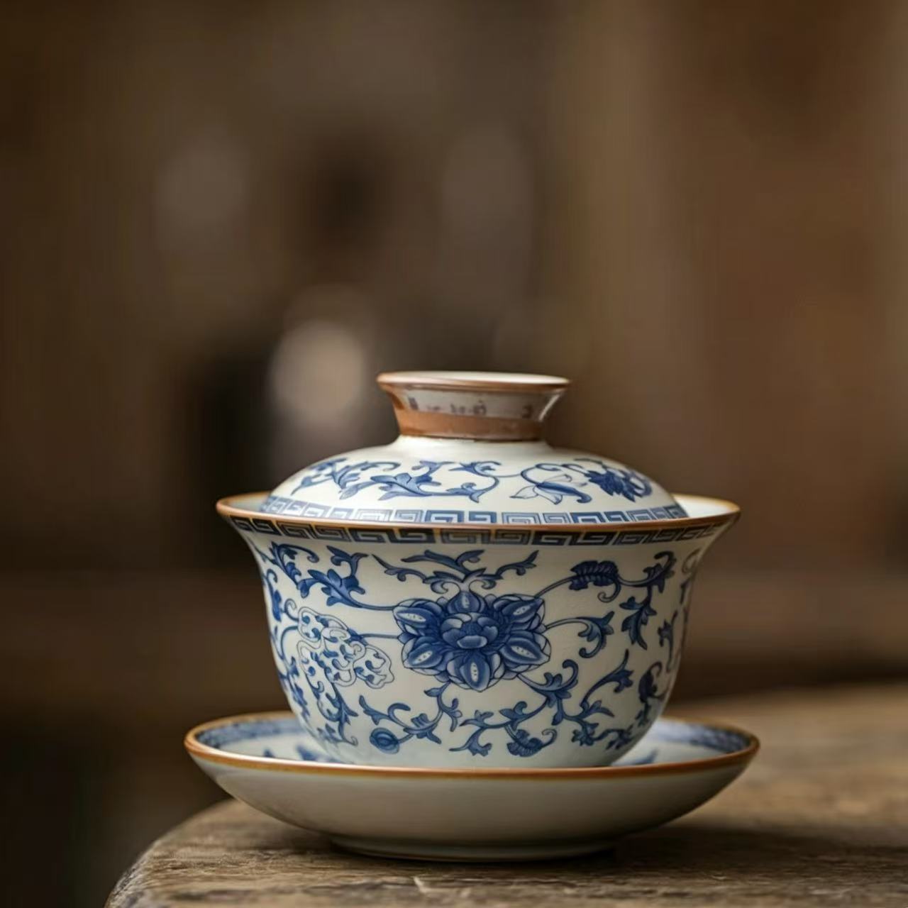 Classic Blue and White Intertwining Lotus Gaiwan Set