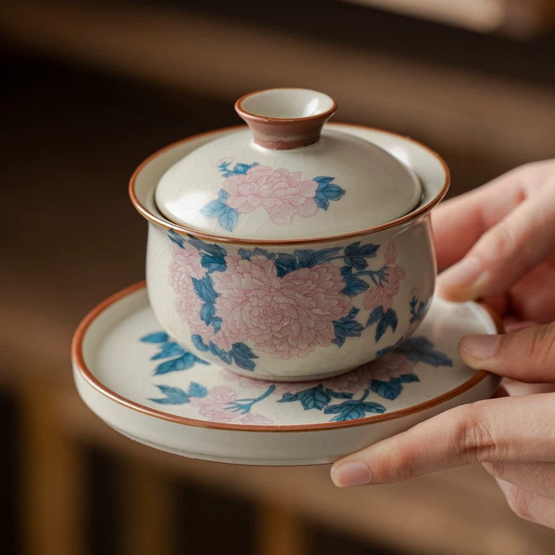 Prosperity Peony Blossom Ceramic Gaiwan