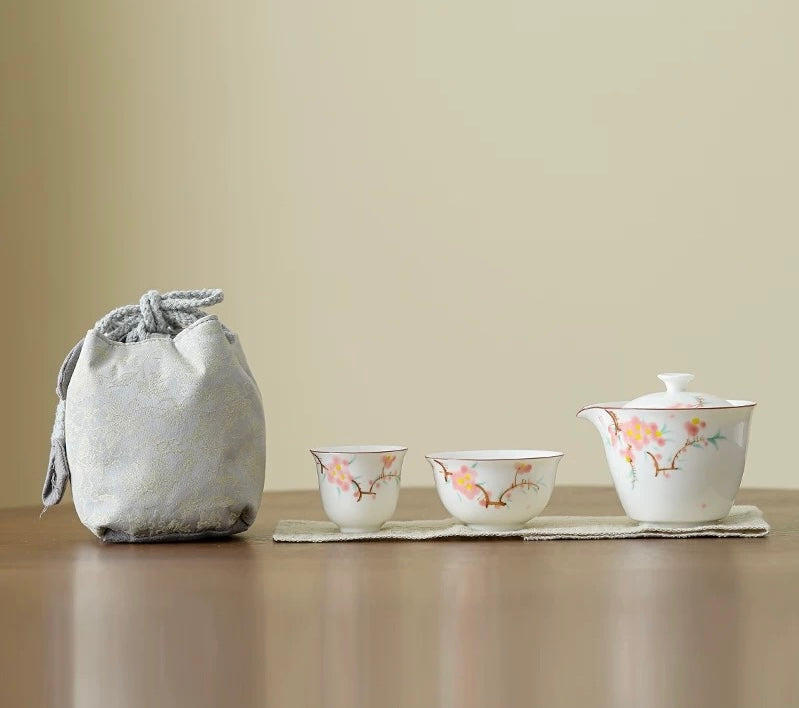 Spring Whisper: Portable Peach Blossom Travel Tea Set