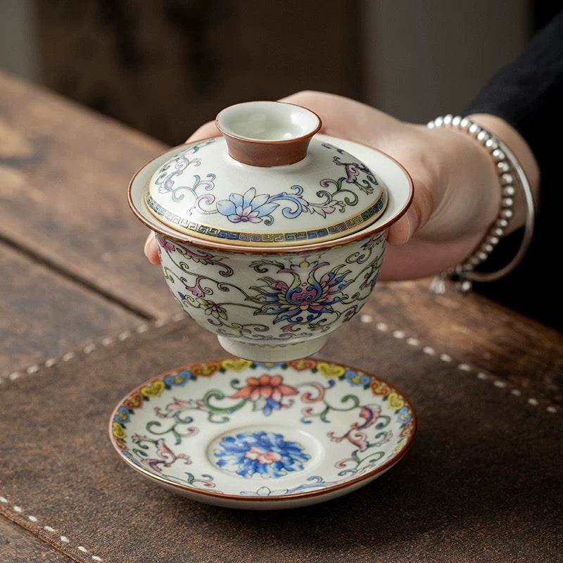 Imperial Enamel Floral Gaiwan Set