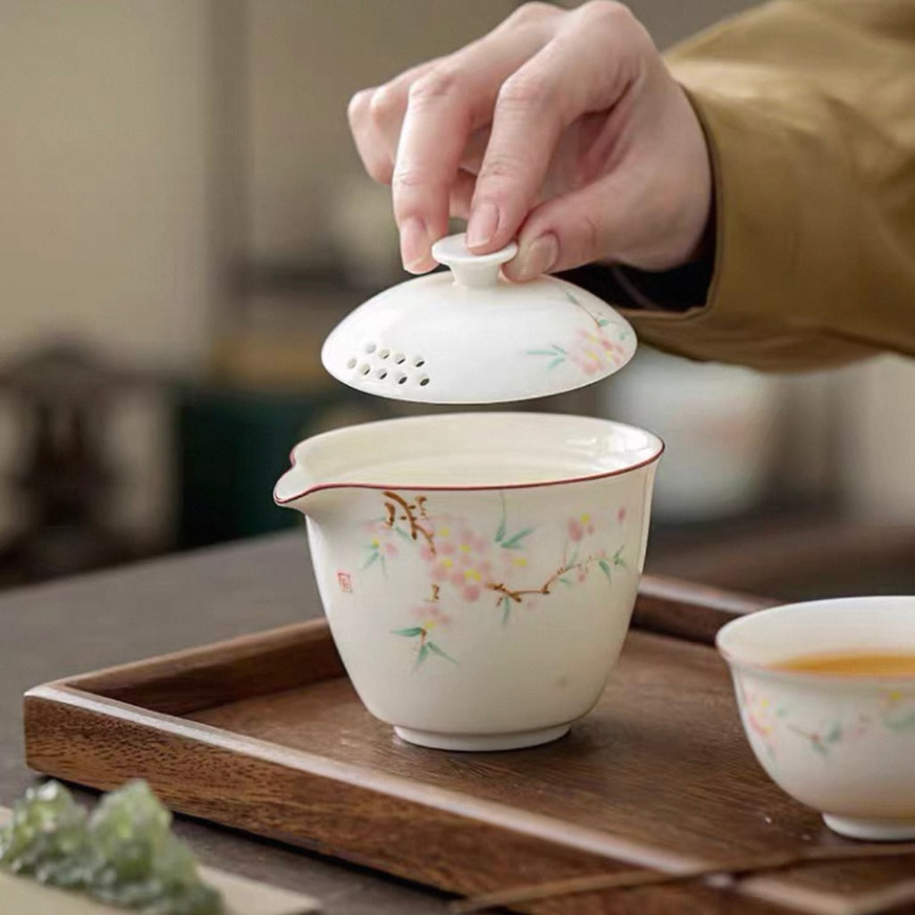 Spring Whisper: Portable Peach Blossom Travel Tea Set