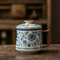 Classic Blue and White Lotus Porcelain Mug with Lid