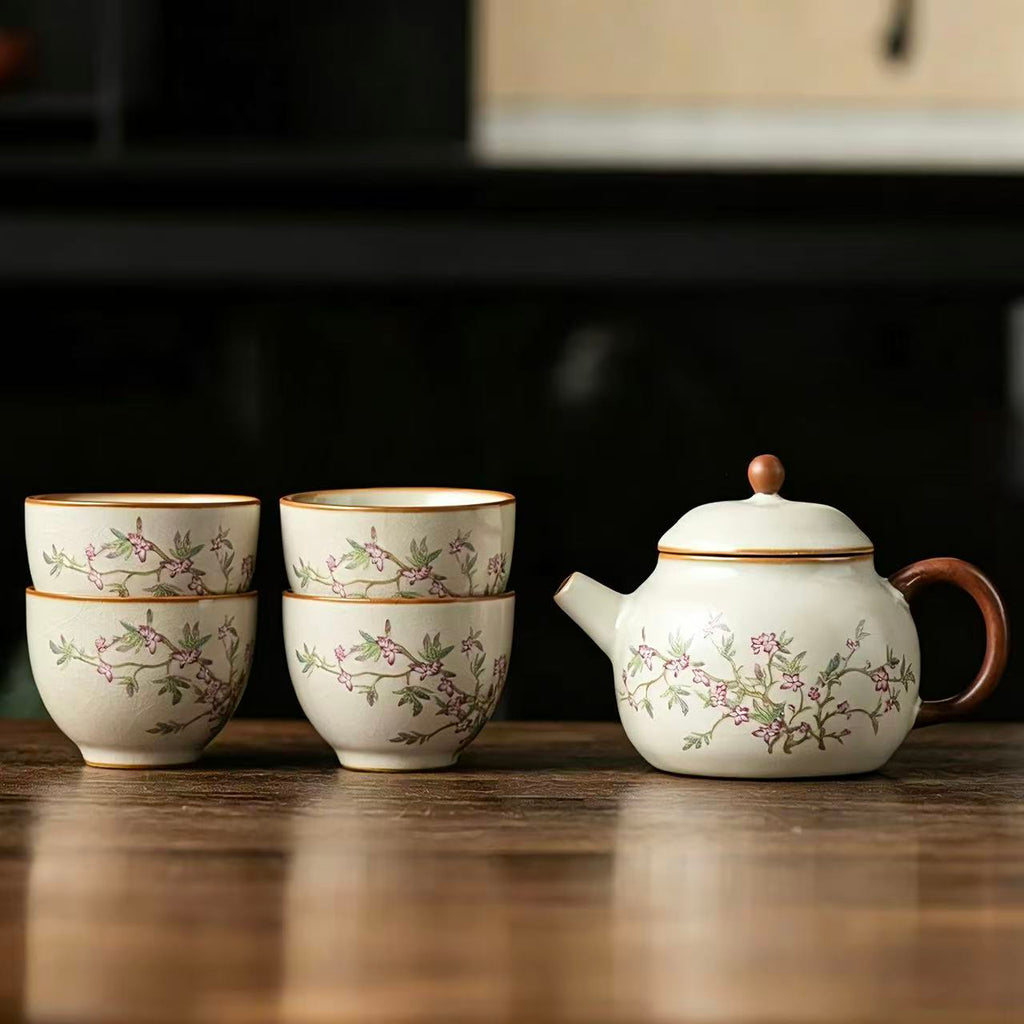 Elegant Magnolia Blossom Teapot &amp; Cup Set