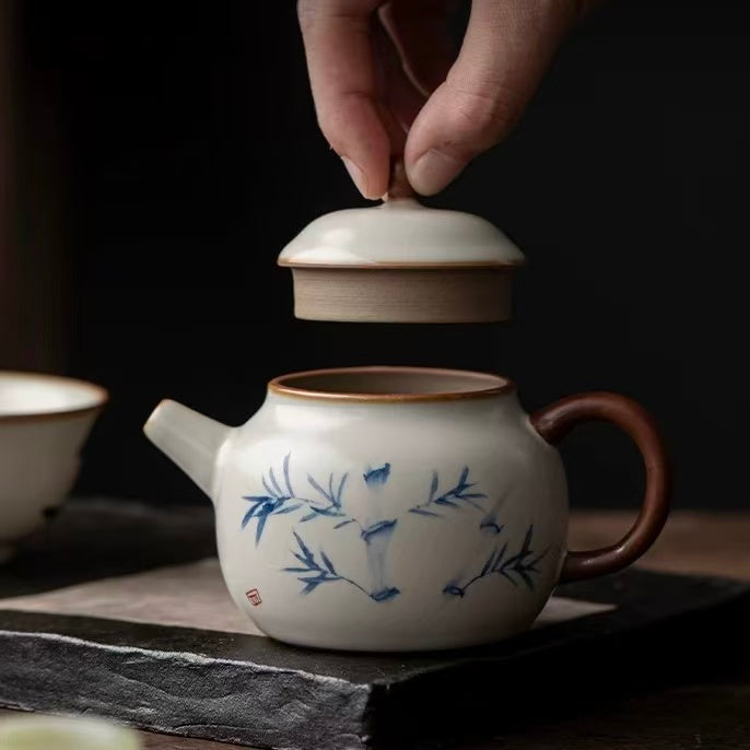 Zen Bamboo Shadow Porcelain Teapot